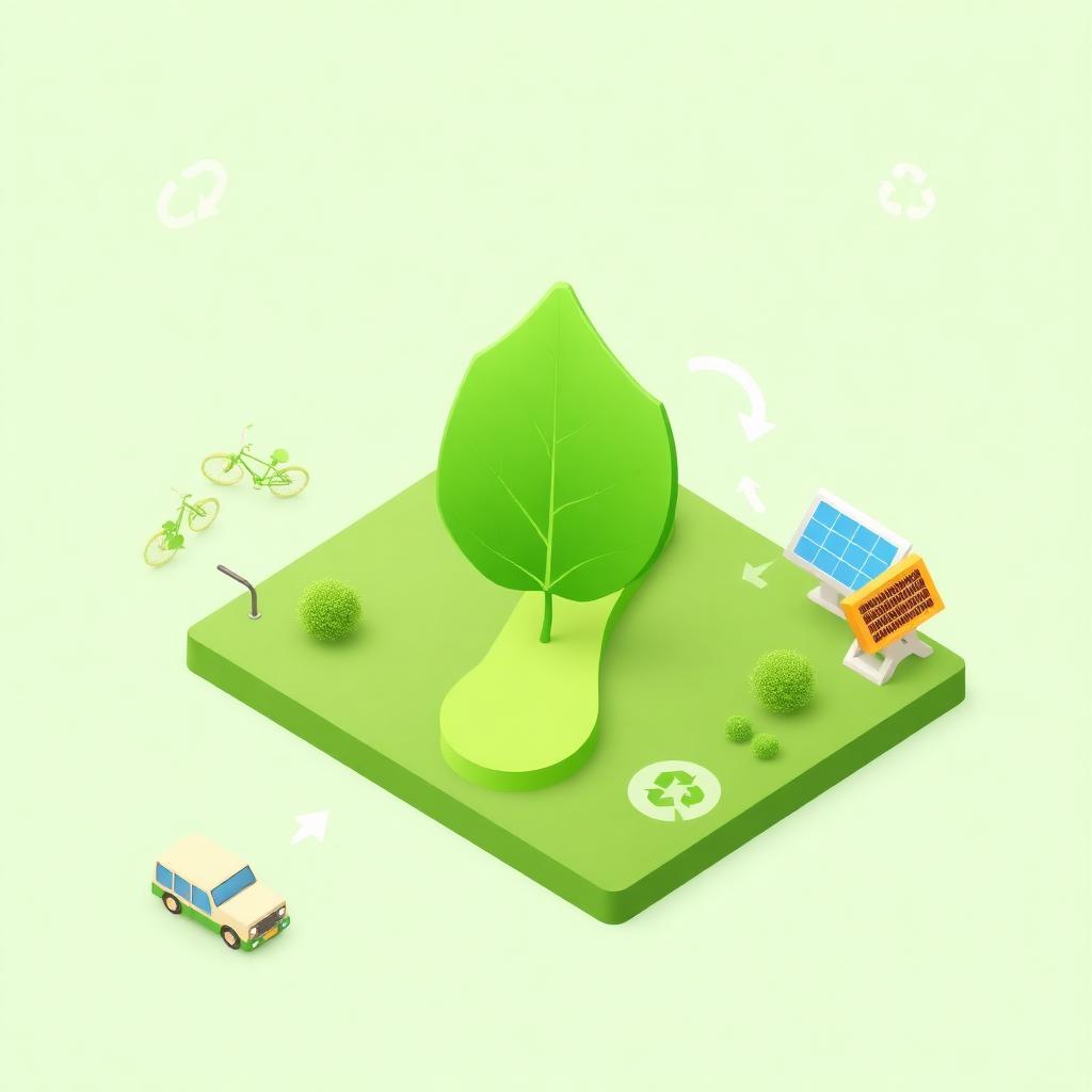 Sustainability illustration with leaf, bicycle, solar panel and recycling icons
