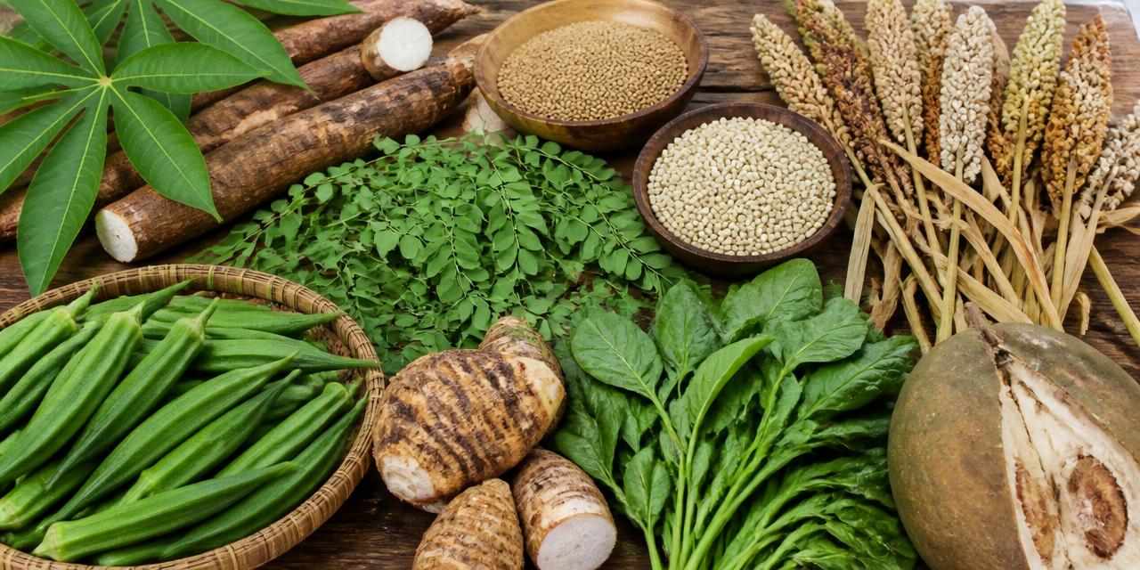Indigenous African crops including cassava, moringa, sorghum, okra, morogo and baobab